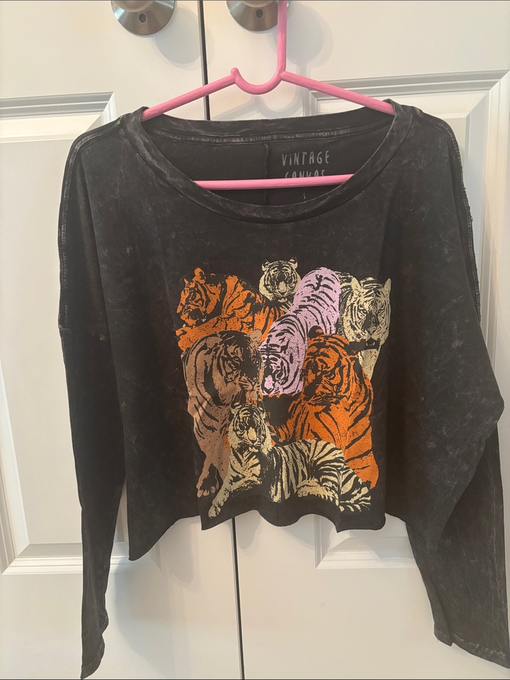 Vintage Black Tee with Multicolor Tiger Design NWOT. From Three Birds Nest